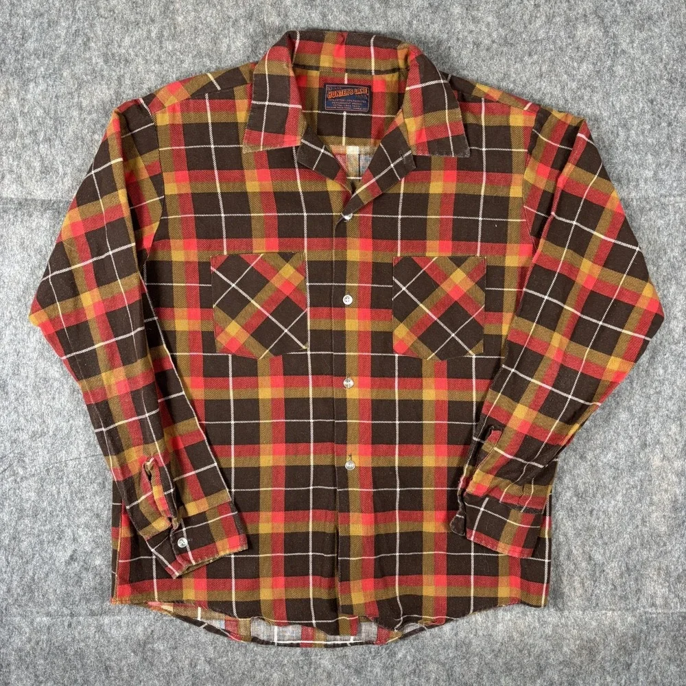 True Vintage Hunter's‎ Lane Lightweight Flannel Shirt Men's Large Brown Orange